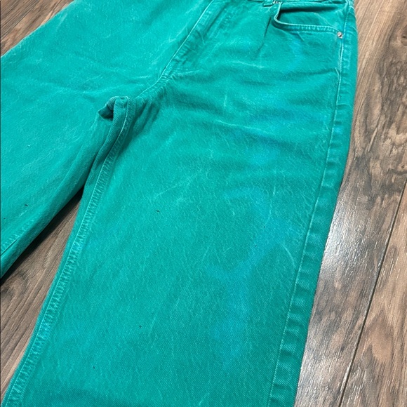 Zara Green Jeans Sz 4 Wide Leg Distressed Christmas Holiday Jean Denim Frayed - Picture 6 of 8